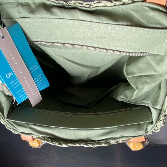 KISS SEA Woven Crochet Handbag Bamboo Handle Green NWT - Picture 3 of 9